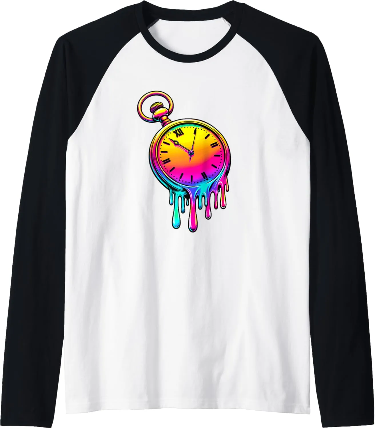 Retro Raglan Baseball Tee democracy blaze stalk cretaceous dissatisfy Dripping Paint Vintage Pocket Watch Chain 