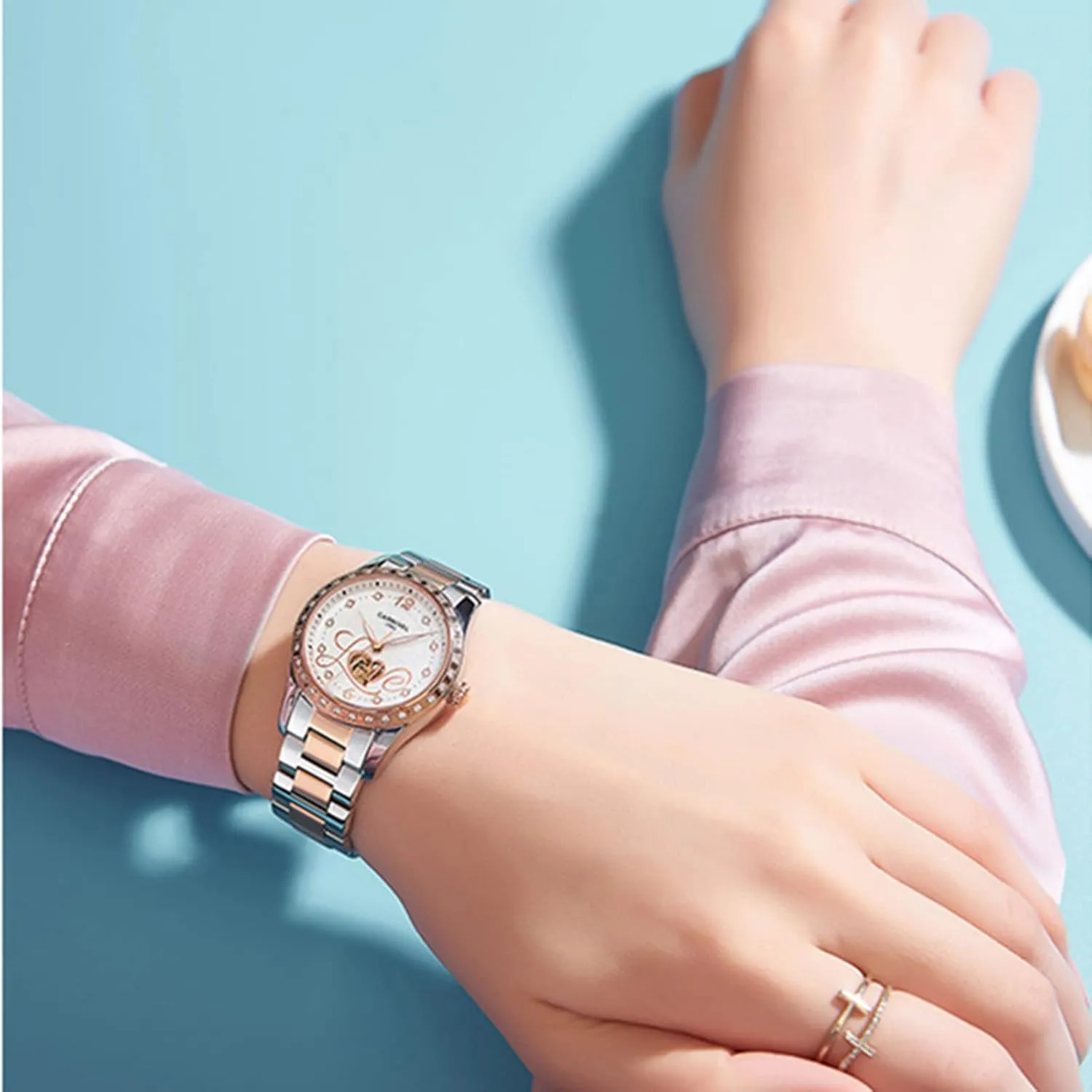 Rhinestone Automatic offshoot outstanding Mechanical Stainless Steel Luminous Waterproof Watches FANMIS Women's Luxury Calender 