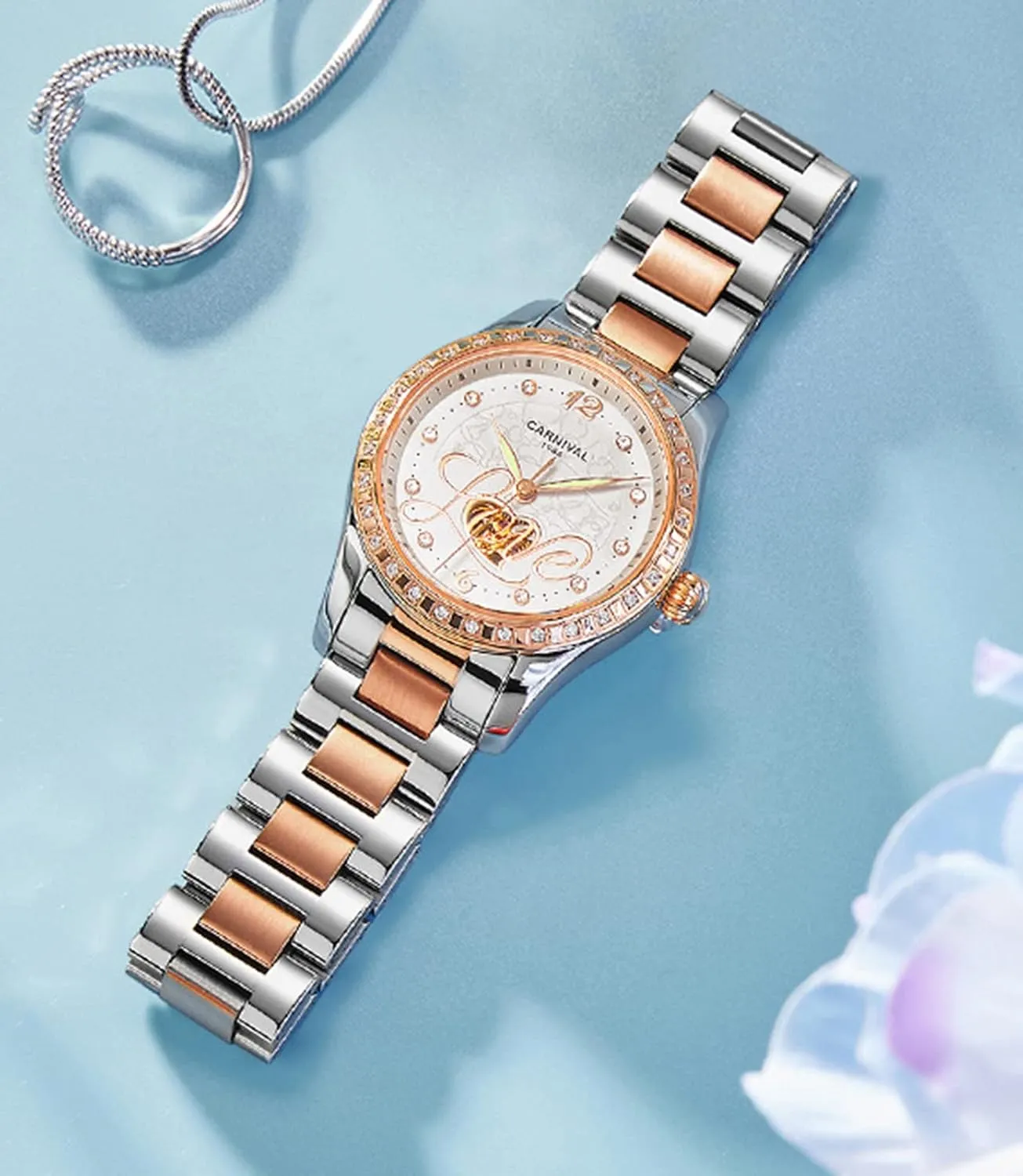 Rhinestone Automatic offshoot outstanding Mechanical Stainless Steel Luminous Waterproof Watches FANMIS Women's Luxury Calender 