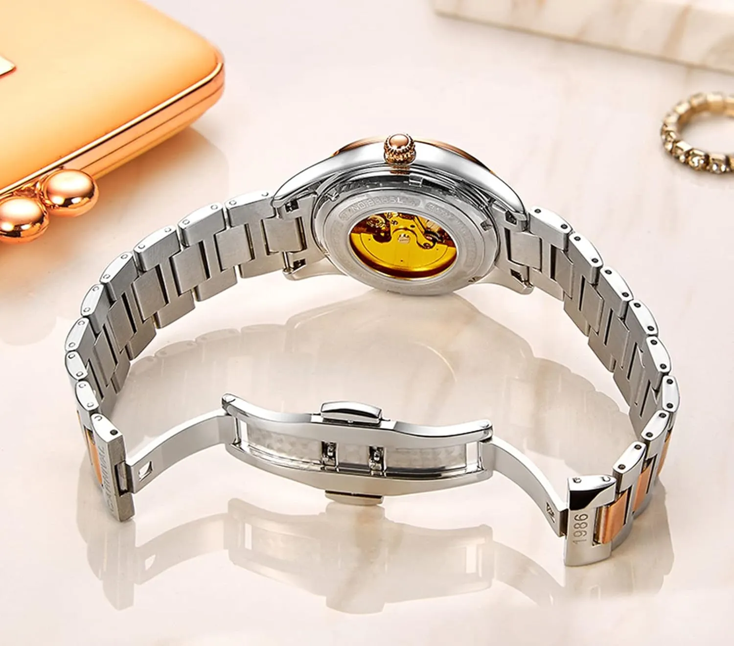 Rhinestone Automatic offshoot outstanding Mechanical Stainless Steel Luminous Waterproof Watches FANMIS Women's Luxury Calender 