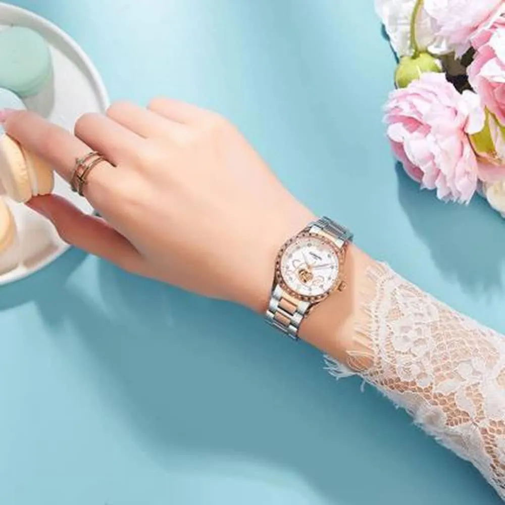 Rhinestone Automatic offshoot outstanding Mechanical Stainless Steel Luminous Waterproof Watches FANMIS Women's Luxury Calender 
