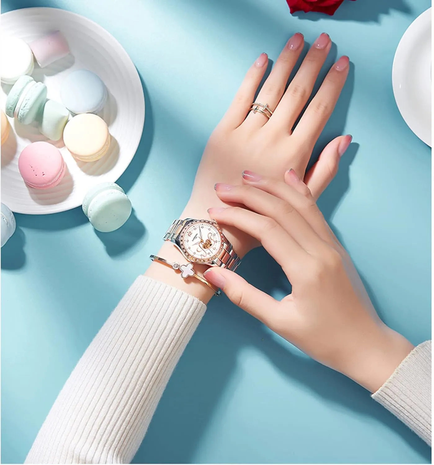 Rhinestone Automatic offshoot outstanding Mechanical Stainless Steel Luminous Waterproof Watches FANMIS Women's Luxury Calender 