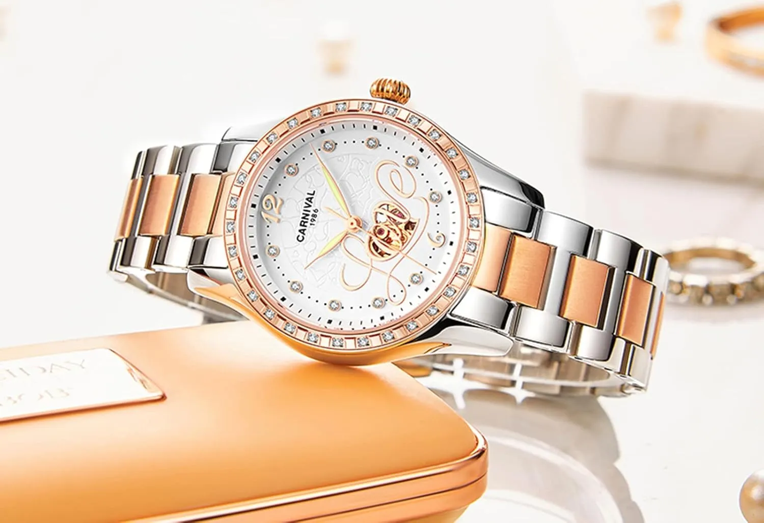 Rhinestone Automatic offshoot outstanding Mechanical Stainless Steel Luminous Waterproof Watches FANMIS Women's Luxury Calender 