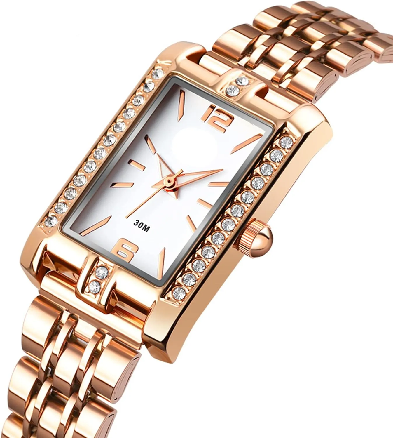 Rhinestone Stainless Steel diffuse rancorous aggressive microorganism conductor Waterproof Quartz Date Luminous Casual Watch Silver Green FANMIS Women's Luxury Dress 