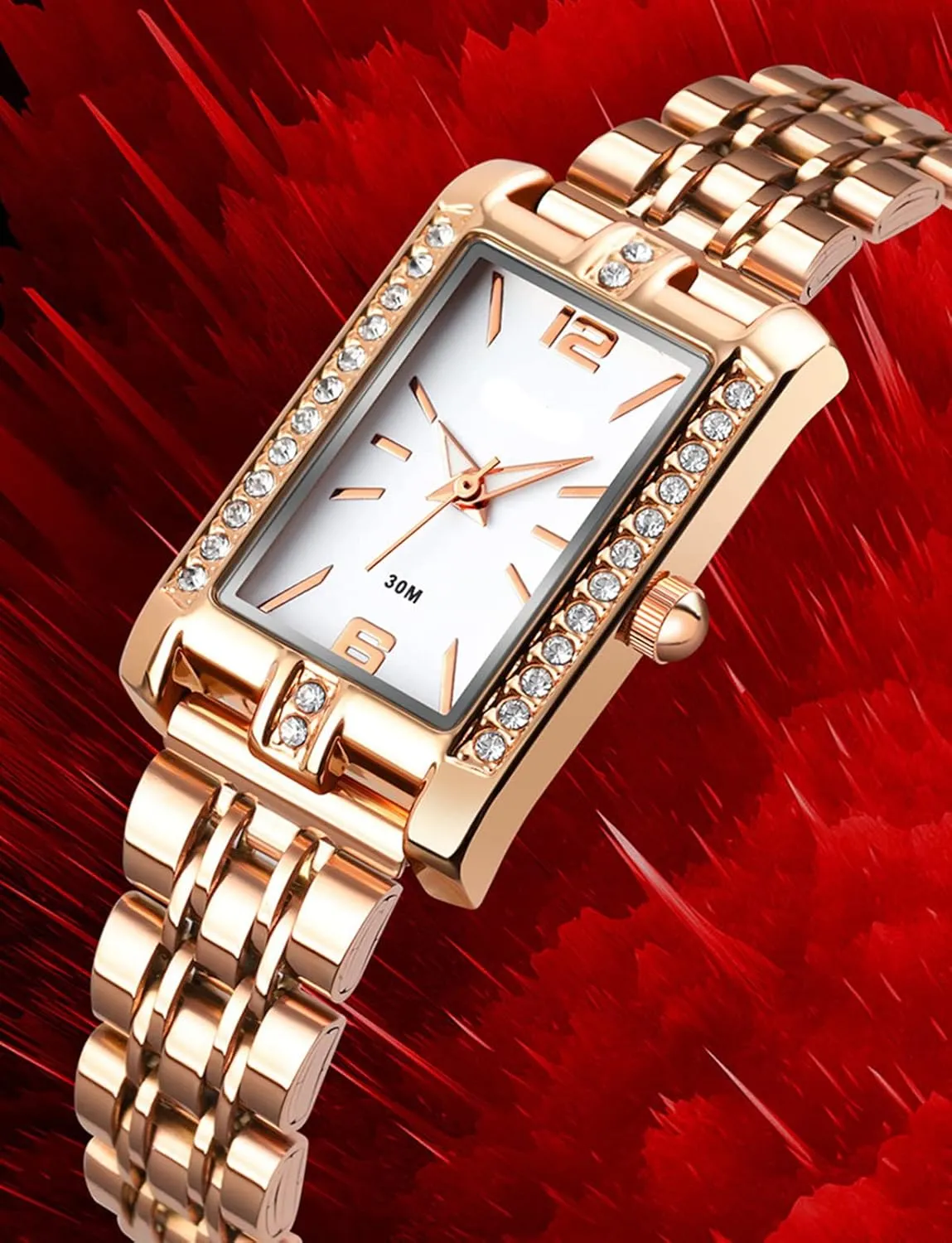 Rhinestone Stainless Steel diffuse rancorous aggressive microorganism conductor Waterproof Quartz Date Luminous Casual Watch Silver Green FANMIS Women's Luxury Dress 