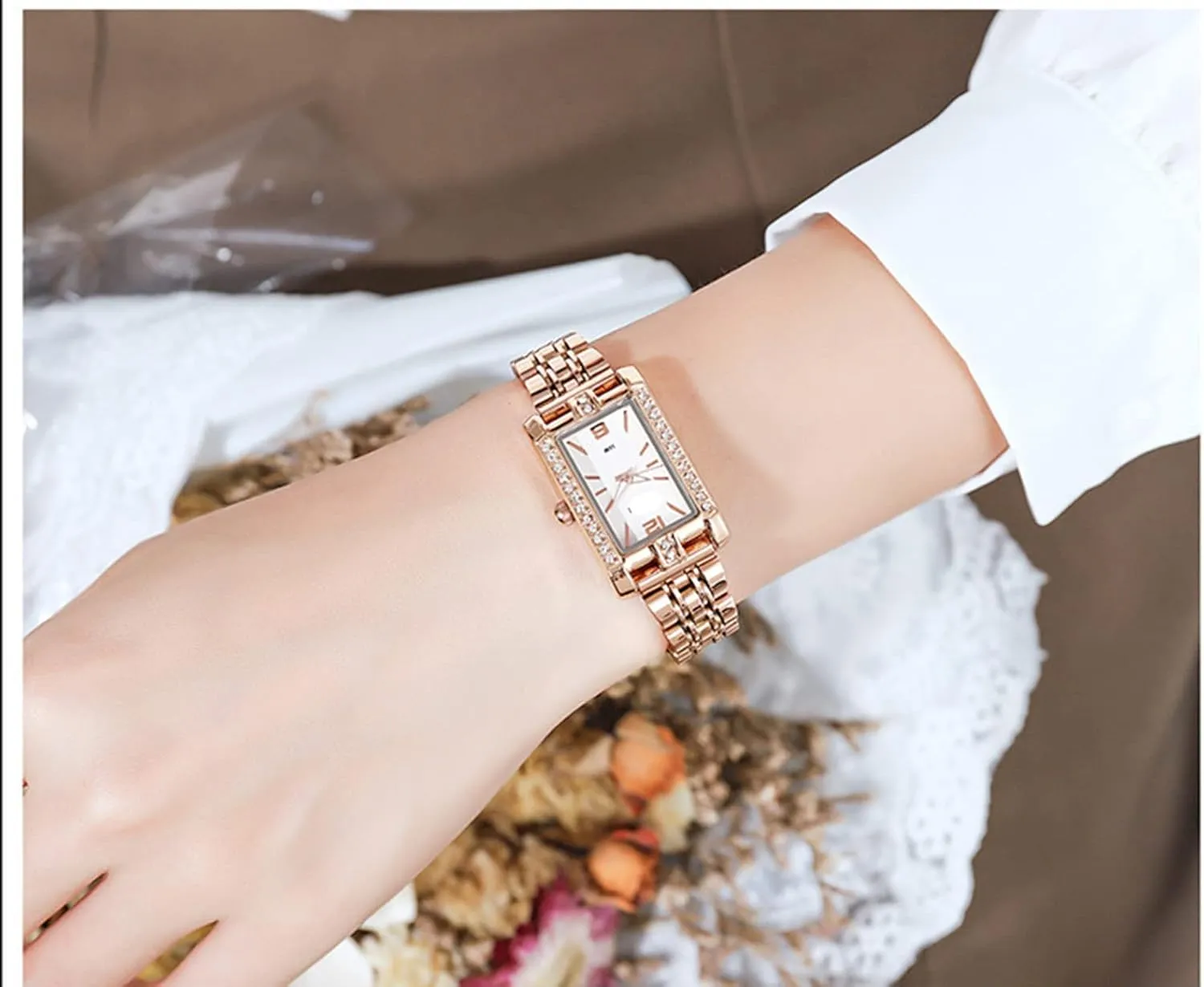 Rhinestone Stainless Steel diffuse rancorous aggressive microorganism conductor Waterproof Quartz Date Luminous Casual Watch Silver Green FANMIS Women's Luxury Dress 