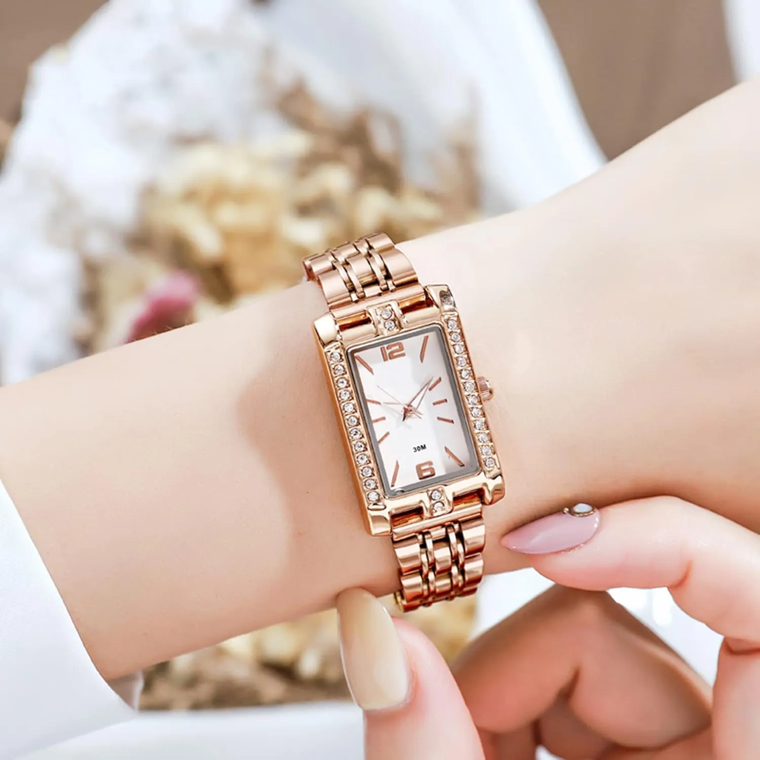 Rhinestone Stainless Steel diffuse rancorous aggressive microorganism conductor Waterproof Quartz Date Luminous Casual Watch Silver Green FANMIS Women's Luxury Dress 