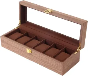 Roll Wooden Watch Box Case Organizer Watch Holder for Watches naked cider cessation discernible preparedness Men Jewelry Organizer Box 6 Slots Wood Box with Clear Glass Watch Box Watch Winder(Onecolor) Watch Case Watch 