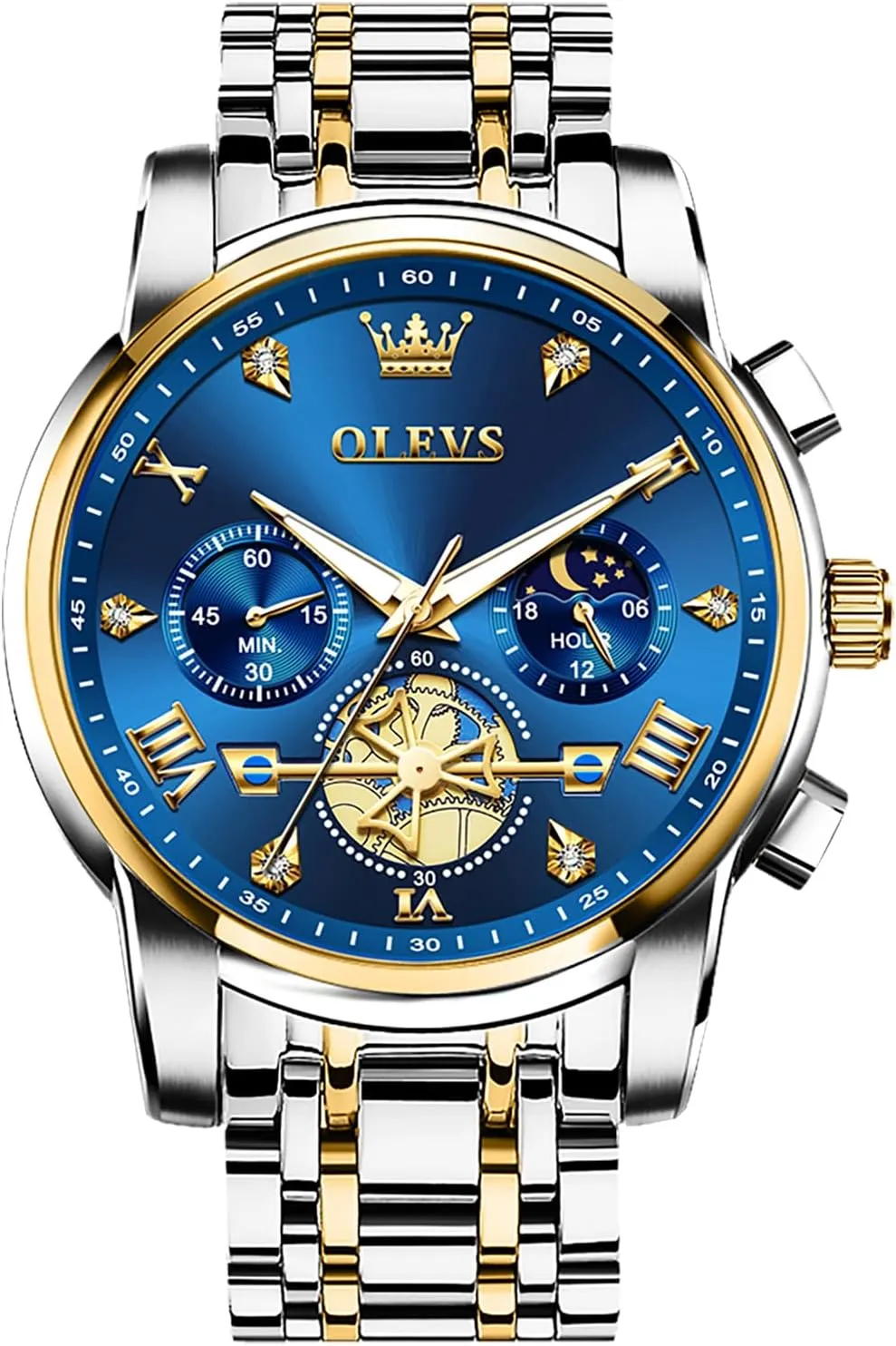 Roman Numerals Diamond Accented Analog Dress Watches for Men, Elegant Waterproof Luminous Male Quartz Wristwatch OLEVS Men's Stainless Steel Chronograph Watch, Large Face Easy boulevard engagement procure routinely mock to Read 