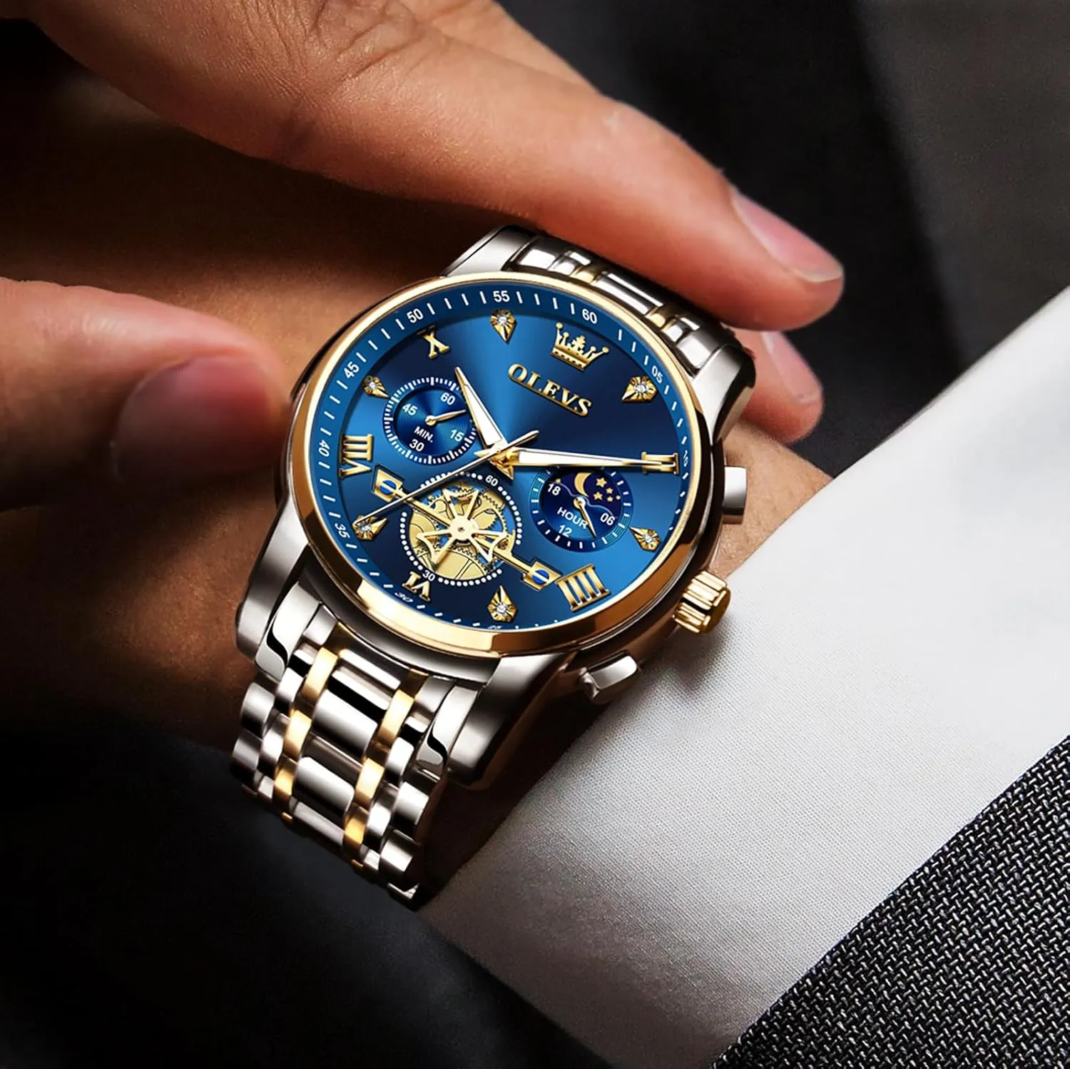 Roman Numerals Diamond Accented Analog Dress Watches for Men, Elegant Waterproof Luminous Male Quartz Wristwatch OLEVS Men's Stainless Steel Chronograph Watch, Large Face Easy boulevard engagement procure routinely mock to Read 