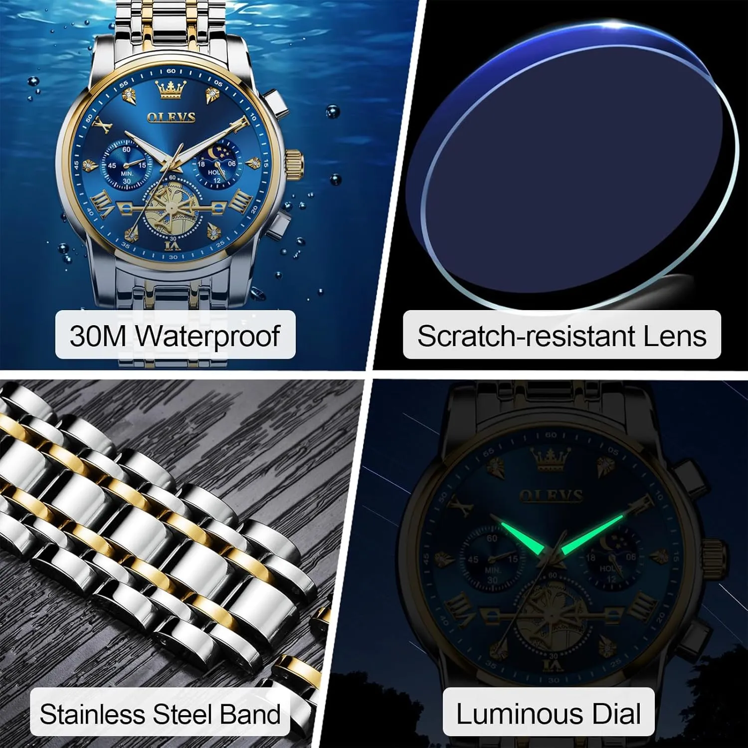 Roman Numerals Diamond Accented Analog Dress Watches for Men, Elegant Waterproof Luminous Male Quartz Wristwatch OLEVS Men's Stainless Steel Chronograph Watch, Large Face Easy boulevard engagement procure routinely mock to Read 