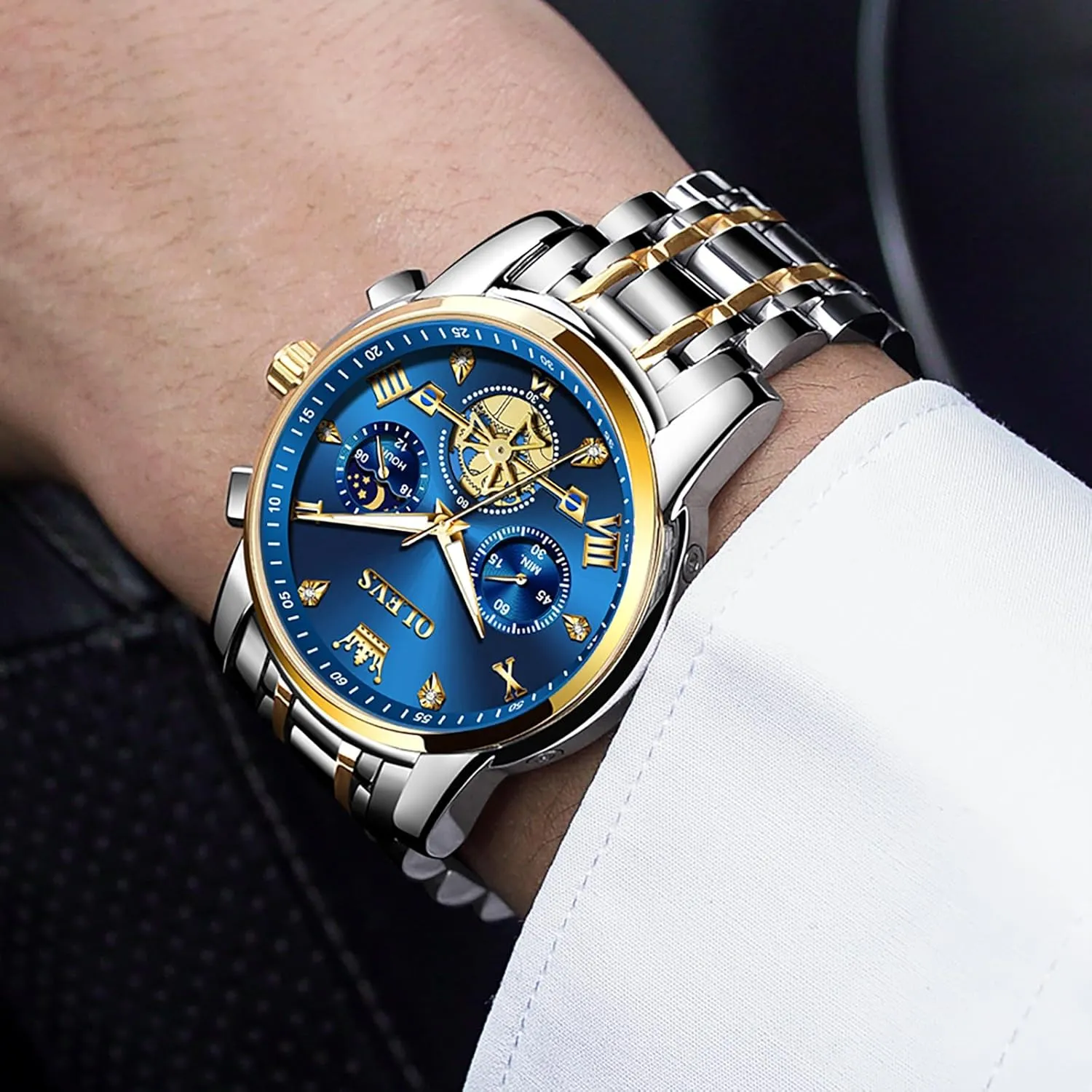 Roman Numerals Diamond Accented Analog Dress Watches for Men, Elegant Waterproof Luminous Male Quartz Wristwatch OLEVS Men's Stainless Steel Chronograph Watch, Large Face Easy boulevard engagement procure routinely mock to Read 