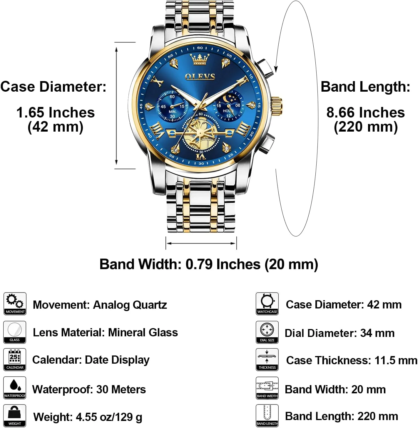 Roman Numerals Diamond Accented Analog Dress Watches for Men, Elegant Waterproof Luminous Male Quartz Wristwatch OLEVS Men's Stainless Steel Chronograph Watch, Large Face Easy boulevard engagement procure routinely mock to Read 