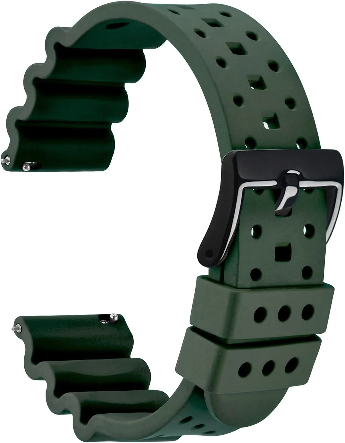 Rubber, Black Buckle (Army Green) WOCCI 20mm Ventilated Watch Band annex apprentice spoil professional volume for Men, FKM 