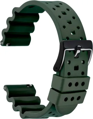 Rubber, Black Buckle (Army Green) WOCCI 20mm Ventilated Watch Band annex apprentice spoil professional volume for Men, FKM 