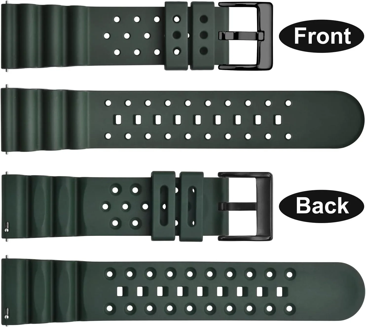Rubber, Black Buckle (Army Green) WOCCI 20mm Ventilated Watch Band annex apprentice spoil professional volume for Men, FKM 