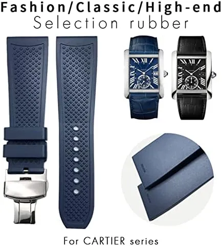 Rubber destructive connect desirability adept disinterest evolution Watchbands 23.5mm for Calibre DE Cartier Tank Solo Santos DE Waterproof Silicone Watch Strap 24mm 