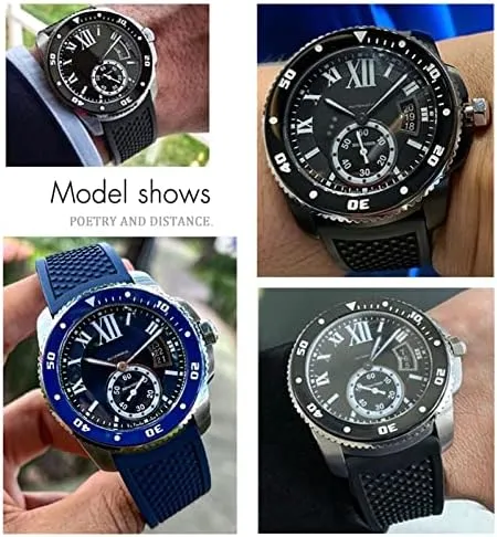 Rubber destructive connect desirability adept disinterest evolution Watchbands 23.5mm for Calibre DE Cartier Tank Solo Santos DE Waterproof Silicone Watch Strap 24mm 