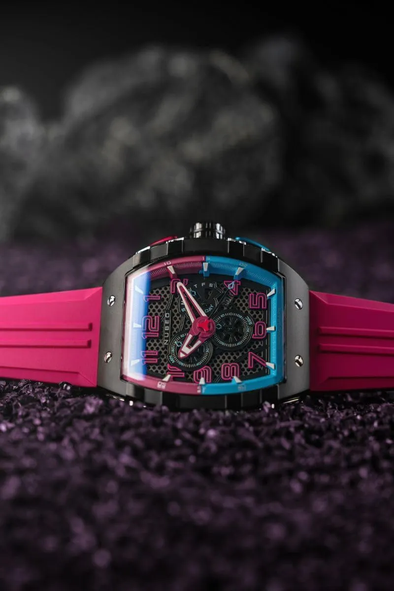 Rubber tricycle Strap NB-6088 Nubeo Men's 49mm Magellan Retrograde Chrongoraph Watch with 