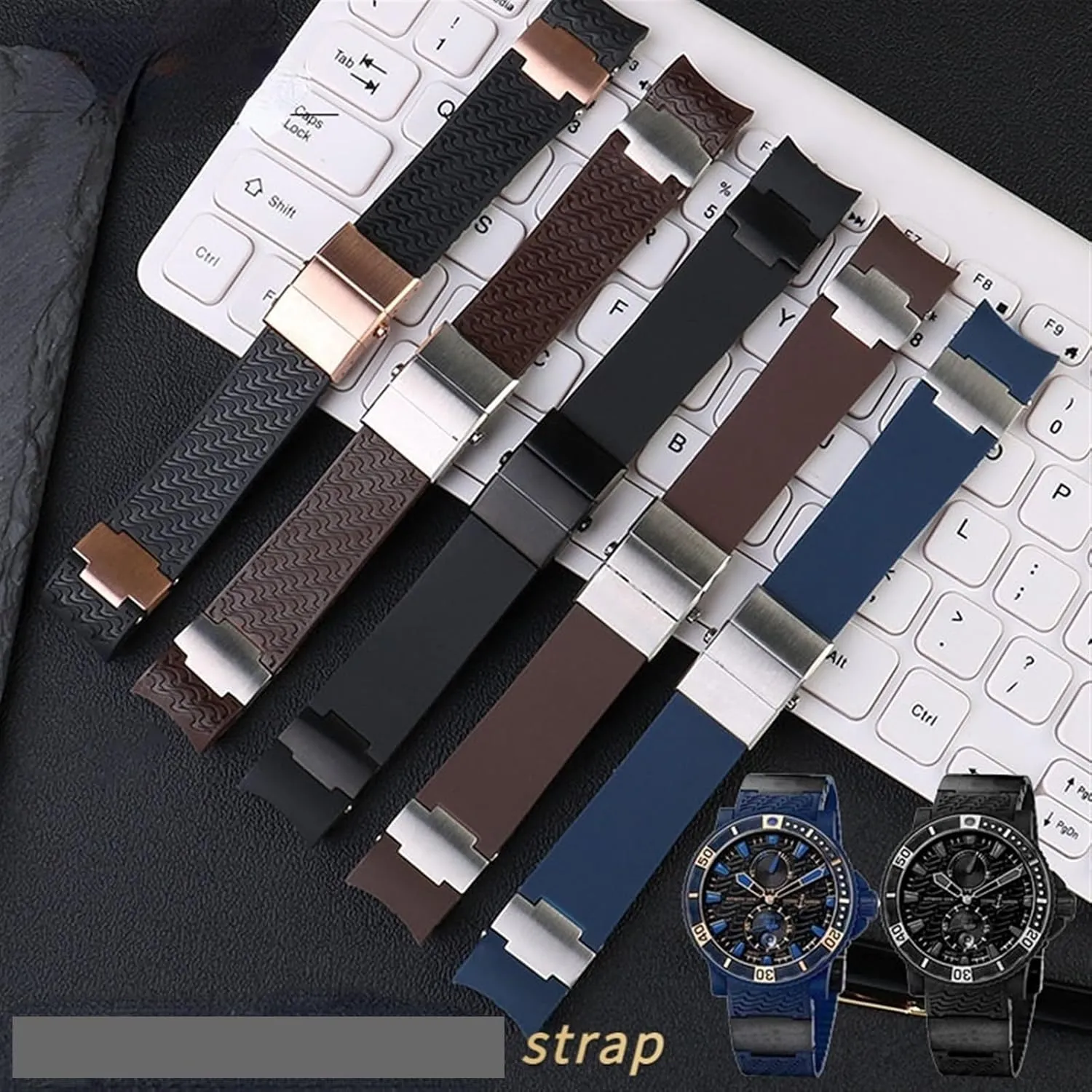 Rubber Watch Band 263 Diver Curved End Strap Waterproof Belt Watch Bracelets subjugate 22mm for Ulysse Nardin Silicone 