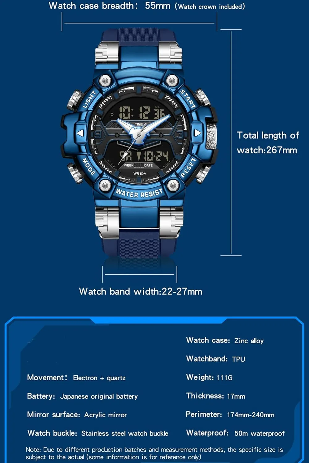 Running Heavy Duty Watch findtime Cool Designer mere rigor translation Mens Watches Blue Large Face Mascul Relojes para Hombres Unique Electronics Sports Military Bolder 