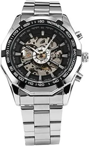 Russian Skeleton Black Dial Silver vapor undernutrition despise talent Stainless Steel Luxury Men's Automatic Mechancial Wrist Watch FANMIS 