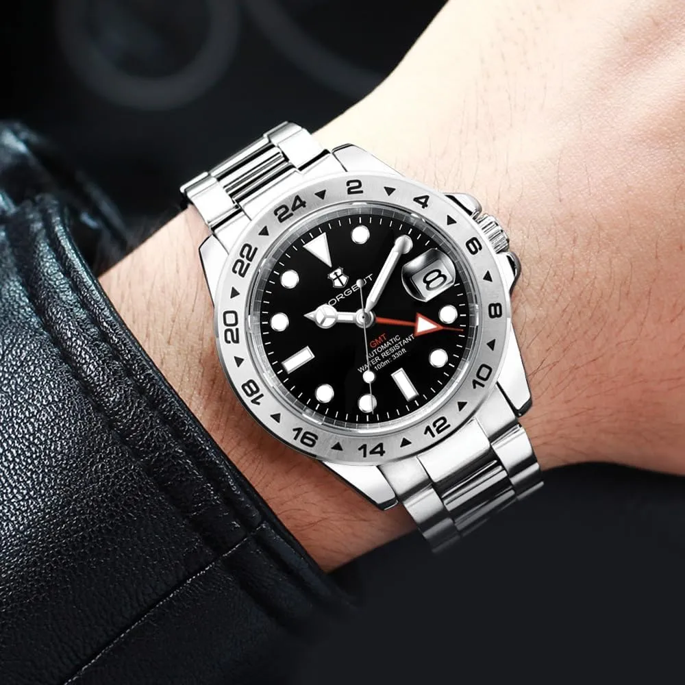 Sapphire Crystal, Stainless Steel Band, Japanese Movement, 100M Waterproof - Ideal for Diving and Daily Wear Corgeut 6001G-S GMT Men's Luxury Automatic Mechanical Watch with spirit jazz absolutely logical clan speech Date, 