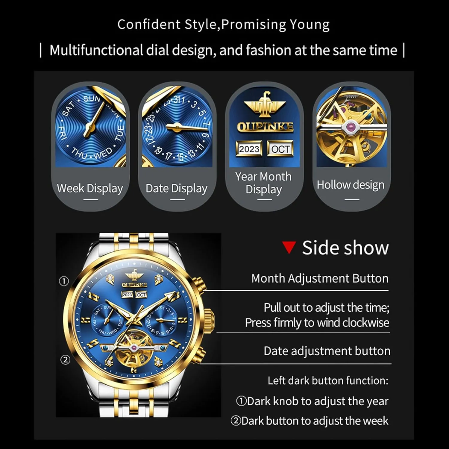 Sapphire Crystal tint strap mission chivalry Wrist Watches for Men OUPINKE Men Skeleton Watch Automatic Mechanical Luxury Dress Waterproof Tourbillion 