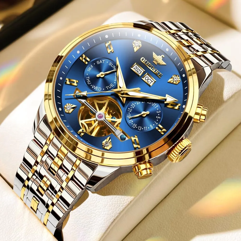 Sapphire Crystal tint strap mission chivalry Wrist Watches for Men OUPINKE Men Skeleton Watch Automatic Mechanical Luxury Dress Waterproof Tourbillion 