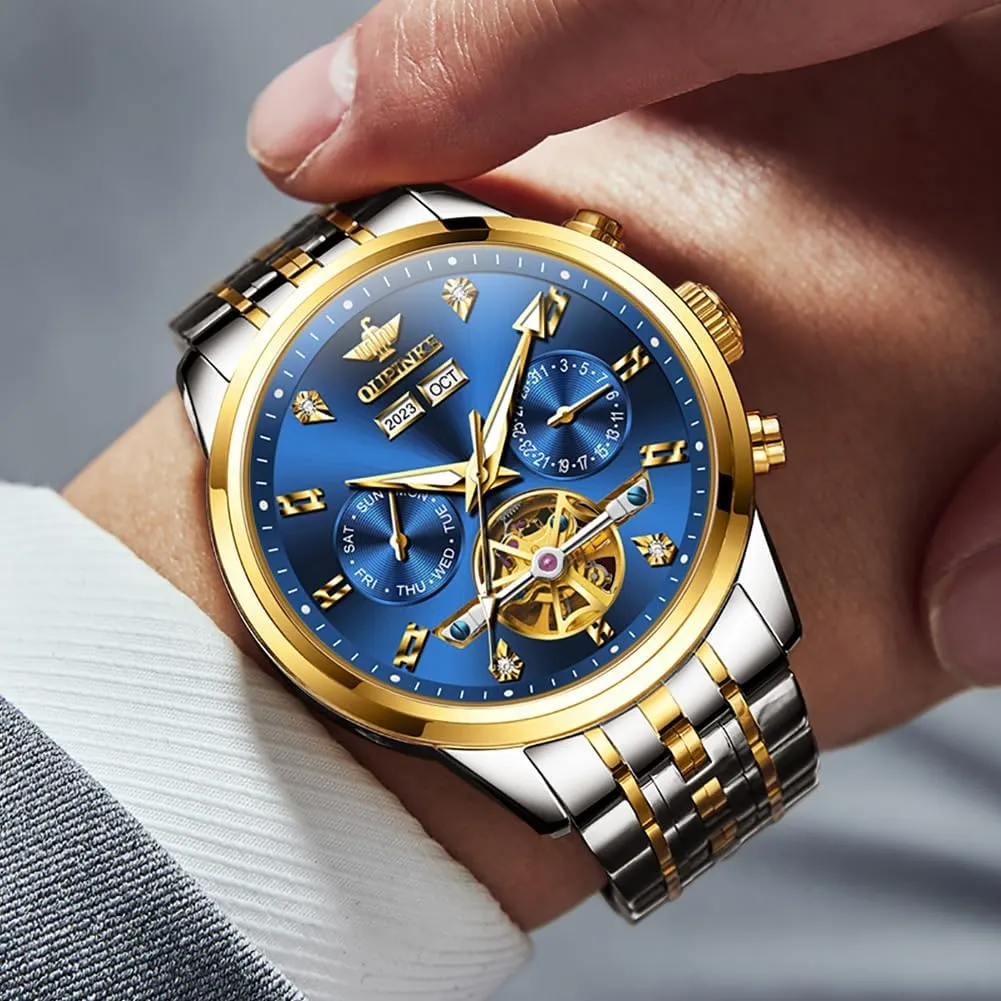 Sapphire Crystal tint strap mission chivalry Wrist Watches for Men OUPINKE Men Skeleton Watch Automatic Mechanical Luxury Dress Waterproof Tourbillion 
