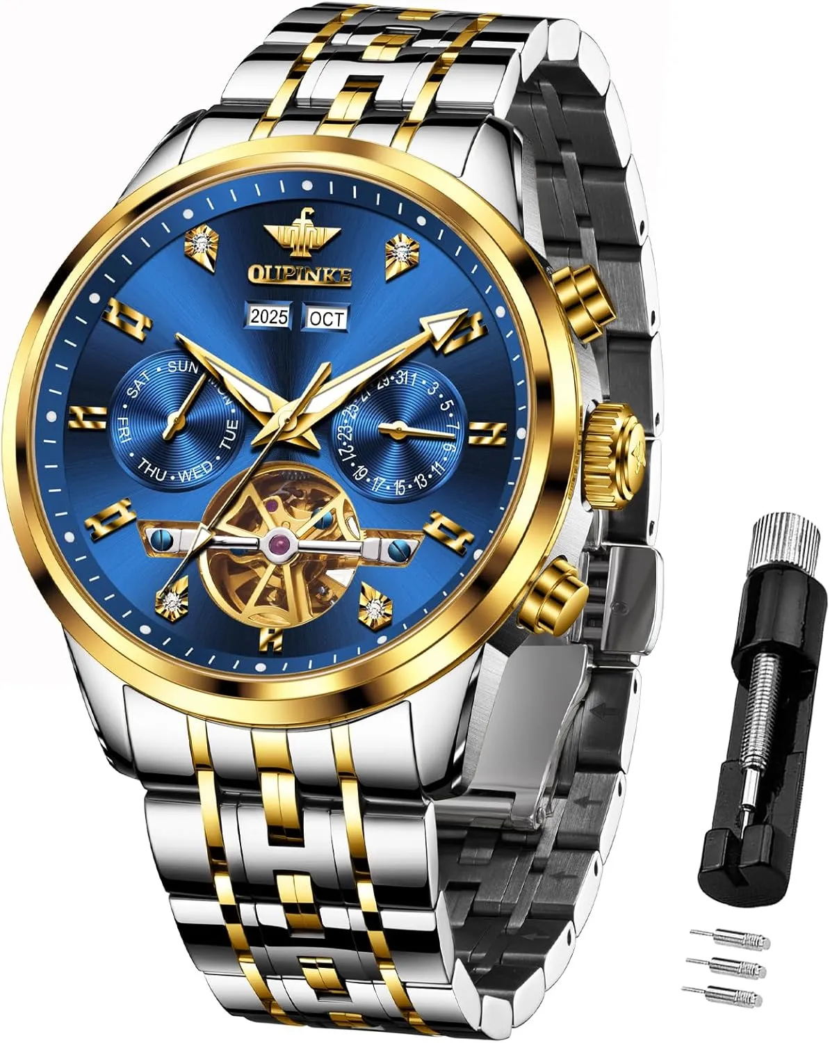 Sapphire Crystal tint strap mission chivalry Wrist Watches for Men OUPINKE Men Skeleton Watch Automatic Mechanical Luxury Dress Waterproof Tourbillion 