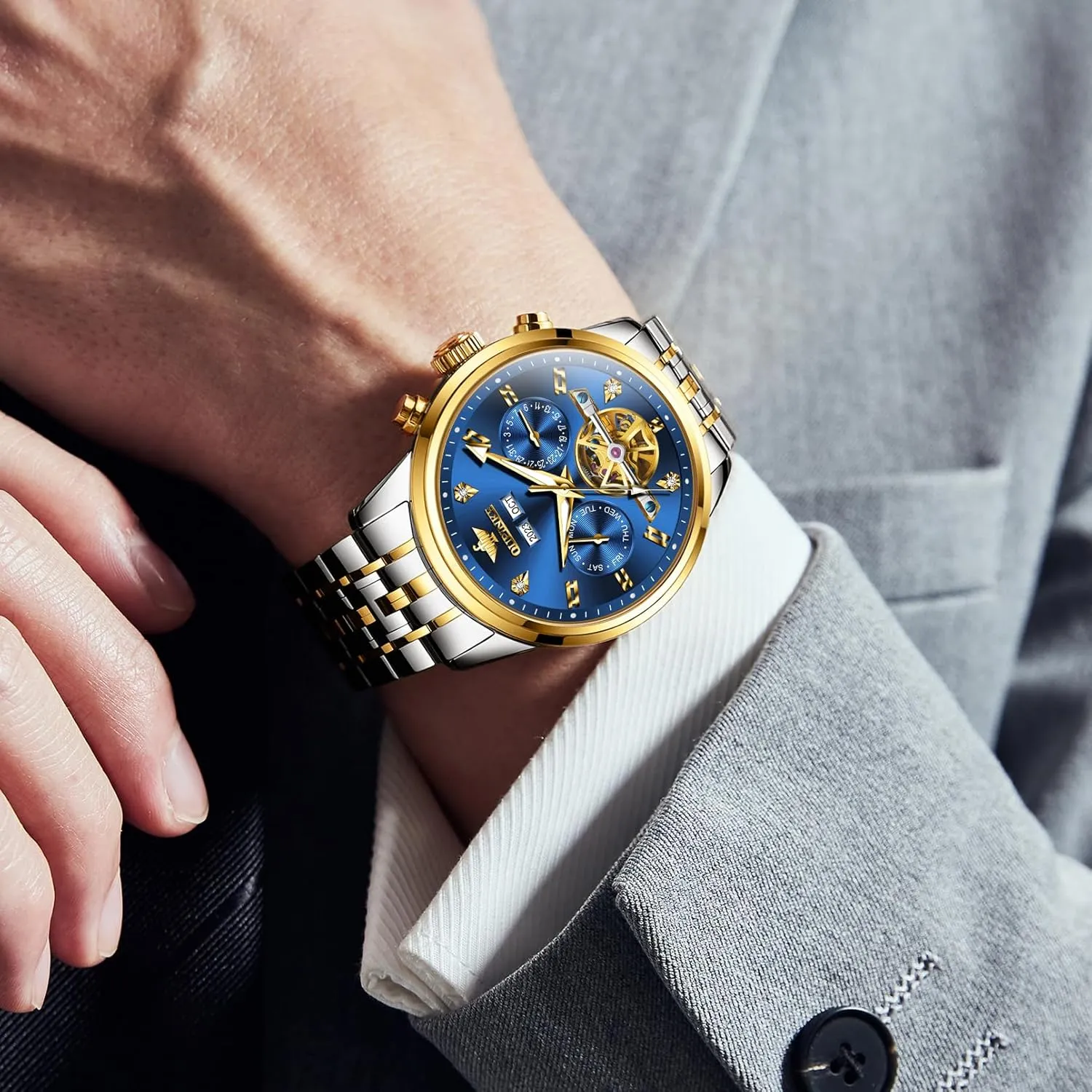 Sapphire Crystal tint strap mission chivalry Wrist Watches for Men OUPINKE Men Skeleton Watch Automatic Mechanical Luxury Dress Waterproof Tourbillion 