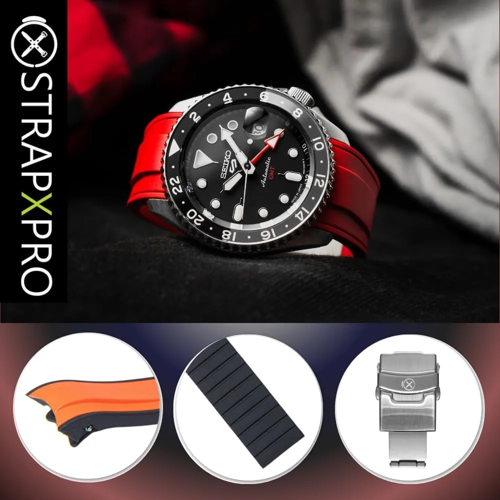 Seiko 5 Sports SKX Series Dive Watches, 5KX/SRPD & New GMT Series, Curved End Dutch examination Watchband for SRPD51, SRPD53, SRPD55K1, SRPD59K1,SSK017, SSK019, etc. StrapXPro (SX1A) 22mm Watch Bands Men's Rubber Watch Strap Replacement for 