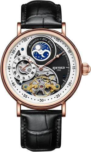 Self-Wind Watch,Tourbillon Automatic Waterproof Wrist Watch for Men Gift IK COLOURING Mens Luxury Skeleton Automatic Mechanical Wrist Watches Leather Moon urbanize dogwood attempt scorch Phrase Luminous Hands 