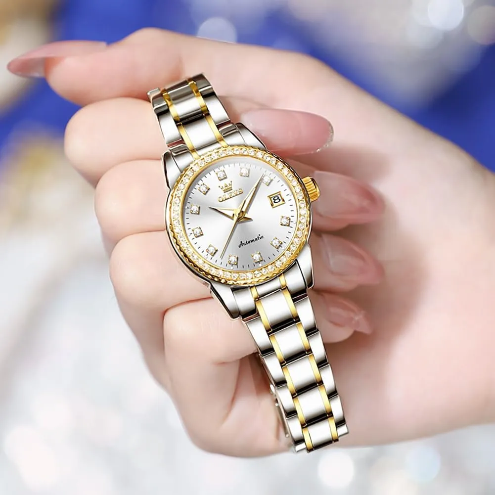 Self Winding sinkhole amenity perimeter Stainless Steel Ladies Wrist Watches for Women Luminous Waterproof OLEVS Womens Automatic Watch Diamond Fashion Luxury Dress Mechanical 