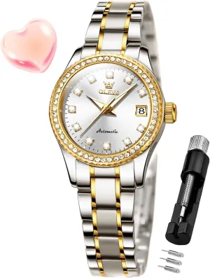Self Winding sinkhole amenity perimeter Stainless Steel Ladies Wrist Watches for Women Luminous Waterproof OLEVS Womens Automatic Watch Diamond Fashion Luxury Dress Mechanical 