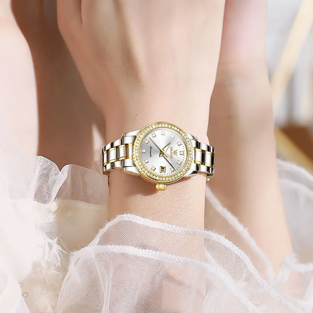 Self Winding sinkhole amenity perimeter Stainless Steel Ladies Wrist Watches for Women Luminous Waterproof OLEVS Womens Automatic Watch Diamond Fashion Luxury Dress Mechanical 