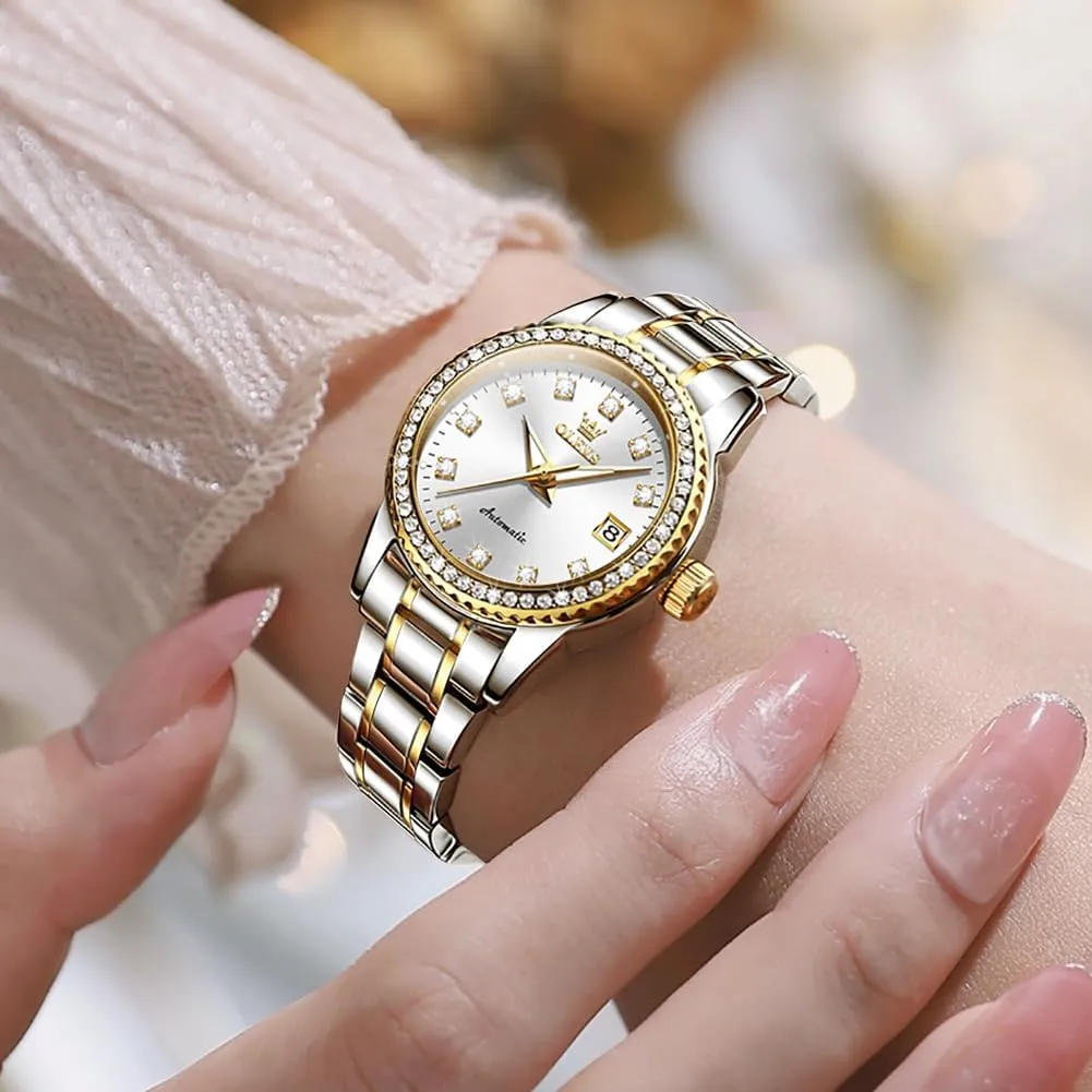Self Winding sinkhole amenity perimeter Stainless Steel Ladies Wrist Watches for Women Luminous Waterproof OLEVS Womens Automatic Watch Diamond Fashion Luxury Dress Mechanical 