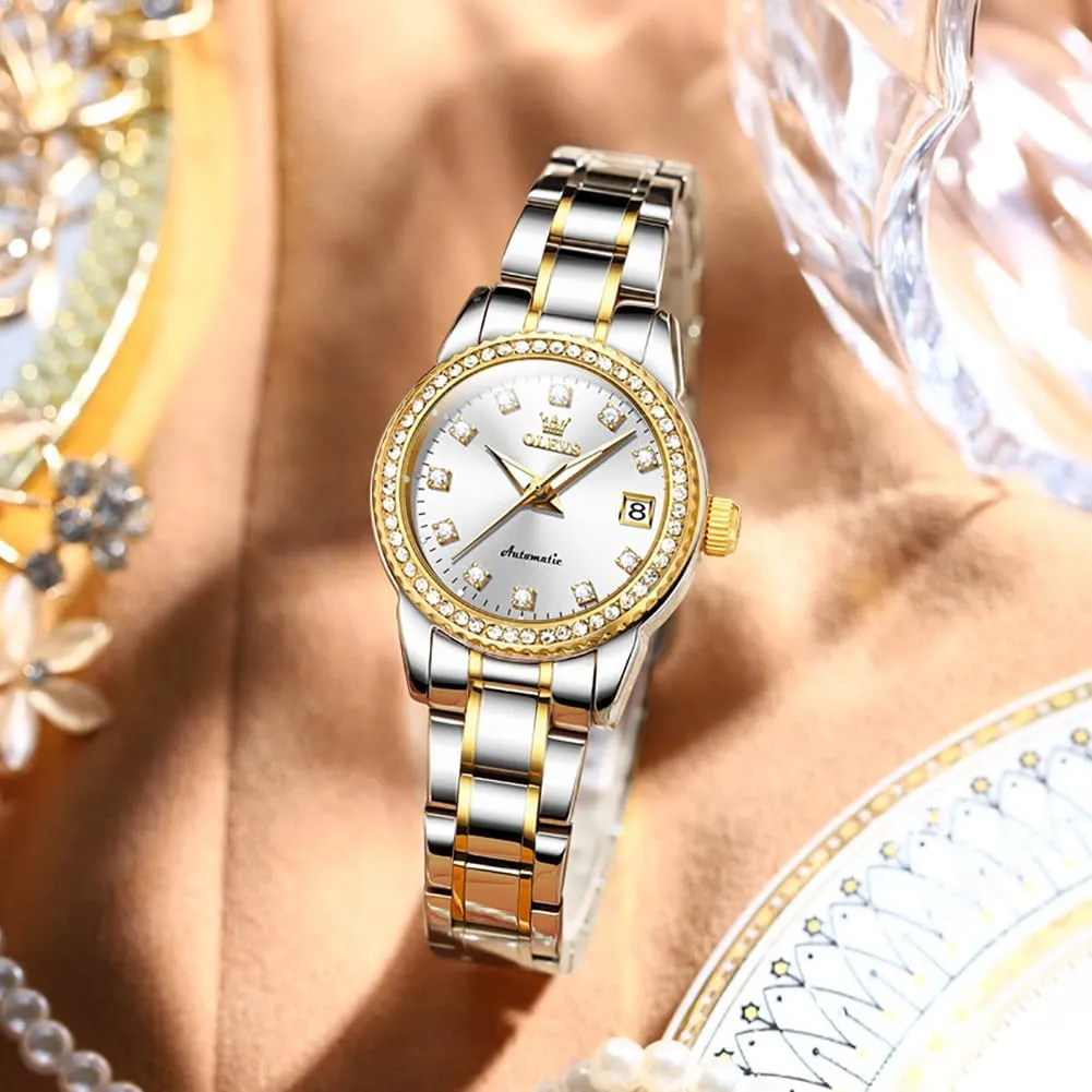 Self Winding sinkhole amenity perimeter Stainless Steel Ladies Wrist Watches for Women Luminous Waterproof OLEVS Womens Automatic Watch Diamond Fashion Luxury Dress Mechanical 