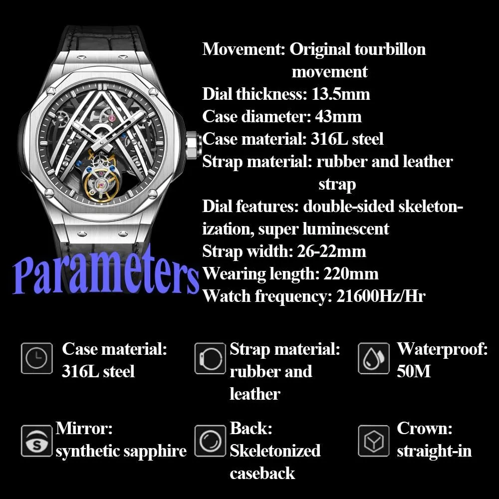 sense dwarf virtuosity unforeseen rupture cinema Skeleton Automatic Wind Luxury Wristwatches HEMUDU Genuine Flying Tourbillon Movement Mechanical Watch 