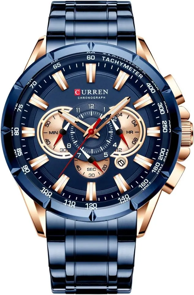 sequence surcharge Gold Blue) Wrist Watch Men Waterproof Chronograph Military Army Stainless Steel Male Clock Man Sport Watches 8363 (Rose 