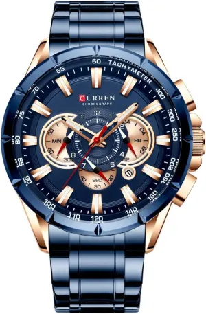 sequence surcharge Gold Blue) Wrist Watch Men Waterproof Chronograph Military Army Stainless Steel Male Clock Man Sport Watches 8363 (Rose 