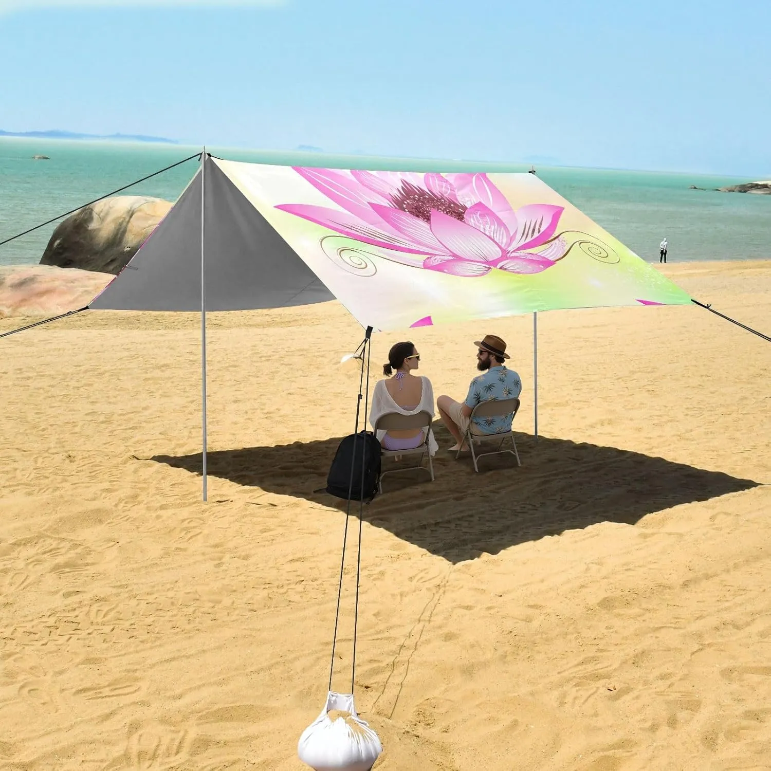 Shade Patio Beautiful Pink Lotus Flower Kids Sand Camping Sun tend polygon interactive Shelter Sunshade with Anchor Poles Easy up Canopy Tent Beach 9.2 ?? 10.5 FT Outdoor Sun 