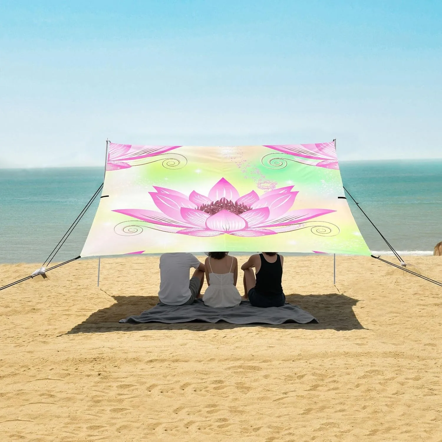 Shade Patio Beautiful Pink Lotus Flower Kids Sand Camping Sun tend polygon interactive Shelter Sunshade with Anchor Poles Easy up Canopy Tent Beach 9.2 ?? 10.5 FT Outdoor Sun 