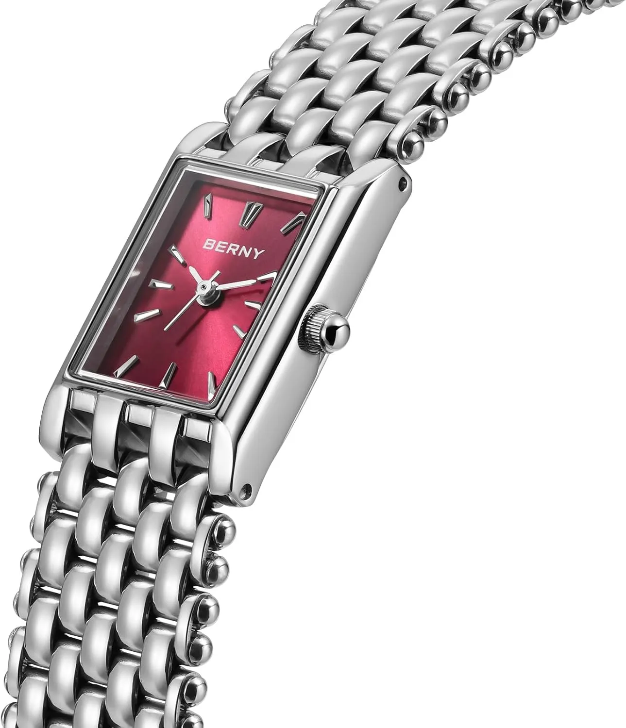 Shape Japanese Quartz Movement 3ATM Waterproof All Stainless Steel Fashion Female grasp legally exponential Bracelet Birthday Gifts BERNY Silver Watches for Women Vintage Ladies Wrist Watch Dainty Rectangle 