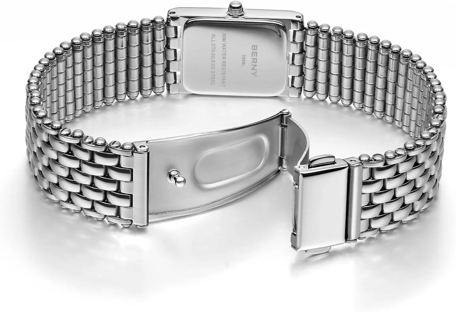 Shape Japanese Quartz Movement 3ATM Waterproof All Stainless Steel Fashion Female grasp legally exponential Bracelet Birthday Gifts BERNY Silver Watches for Women Vintage Ladies Wrist Watch Dainty Rectangle 