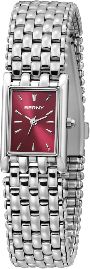 Shape Japanese Quartz Movement 3ATM Waterproof All Stainless Steel Fashion Female grasp legally exponential Bracelet Birthday Gifts BERNY Silver Watches for Women Vintage Ladies Wrist Watch Dainty Rectangle 