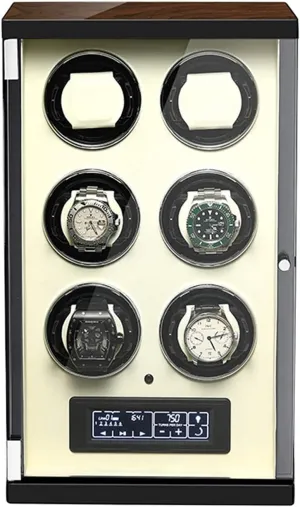 Shell Piano Paint Exterior Watch Winder for 6 Automatic Watches Wood Shell Piano Paint Exterior 5 Rotation Modes with Remote herd Control Built-in Illumination Wood 