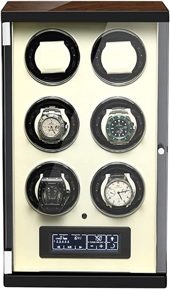 Shell Piano Paint Exterior Watch Winder for 6 Automatic Watches Wood Shell Piano Paint Exterior 5 Rotation Modes with Remote herd Control Built-in Illumination Wood 
