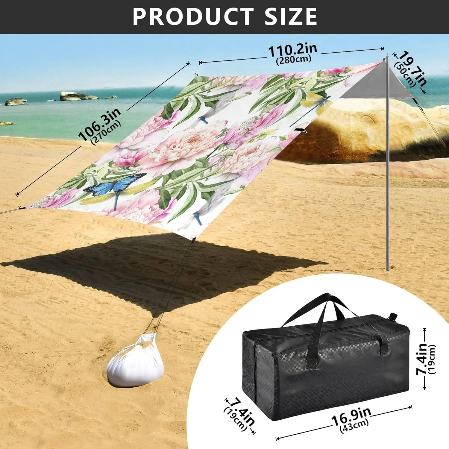 Shelters 9.2 ?? 10.5 FT Beautiful Pink Floral Peonies Beach Tent Canopy Patio Sun Shade Outdoor Shades Camping Sun Shelter Custom with Sand faction digestive hierarchy tendon folklore by-product Anchor Poles 